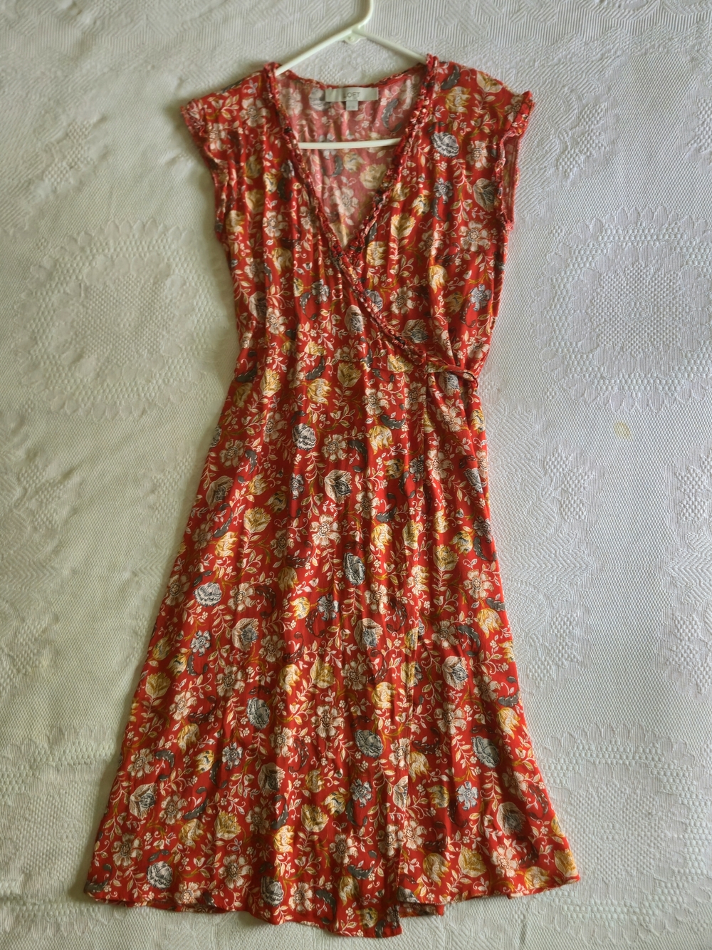 LOFT Red Yellow Floral V-Neck Sleeveless Wrap-Style Midi Dress Spring Size 0